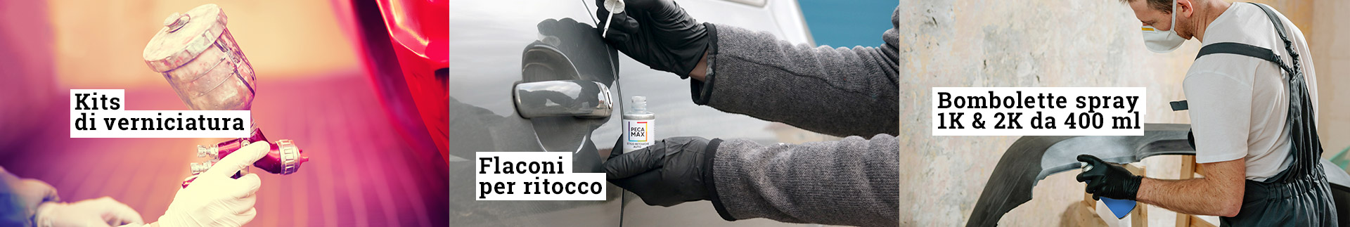 Proponiamo kit di verniciatura, flaconi per ritocco e bombolette spray da 400 ml