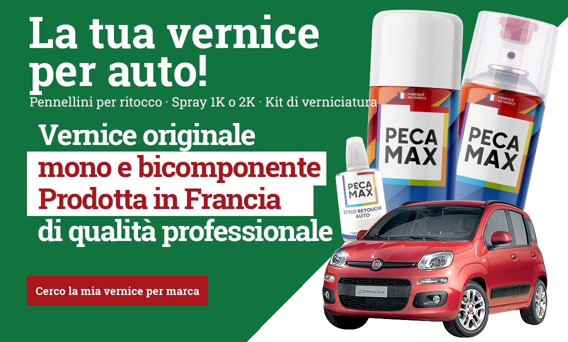Scegli la vernice per la tua auto nella tinta originale del costruttore, disponibile in bombolette spray, flaconi per ritocco e kit di verniciatura